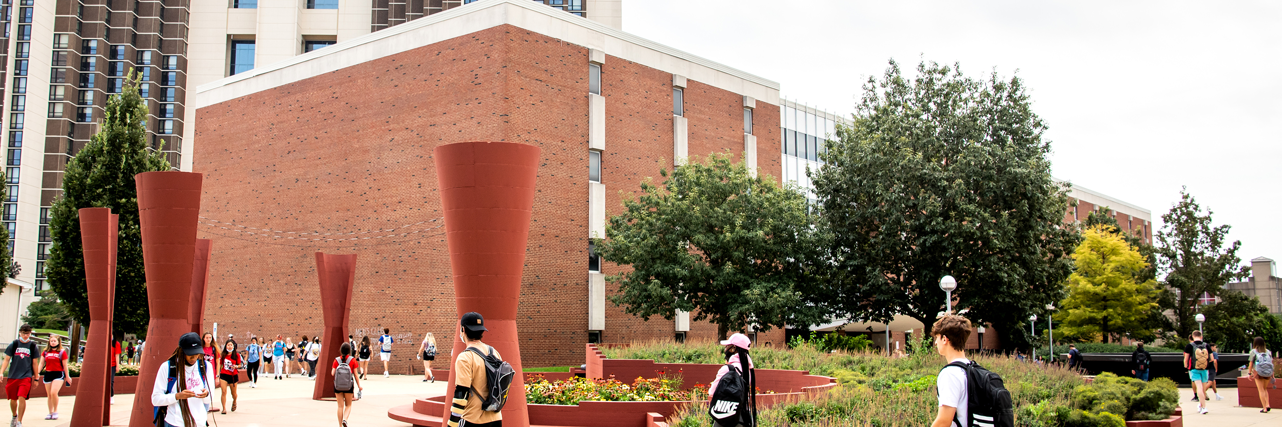 Students walking in front of the Stevenson Hall building